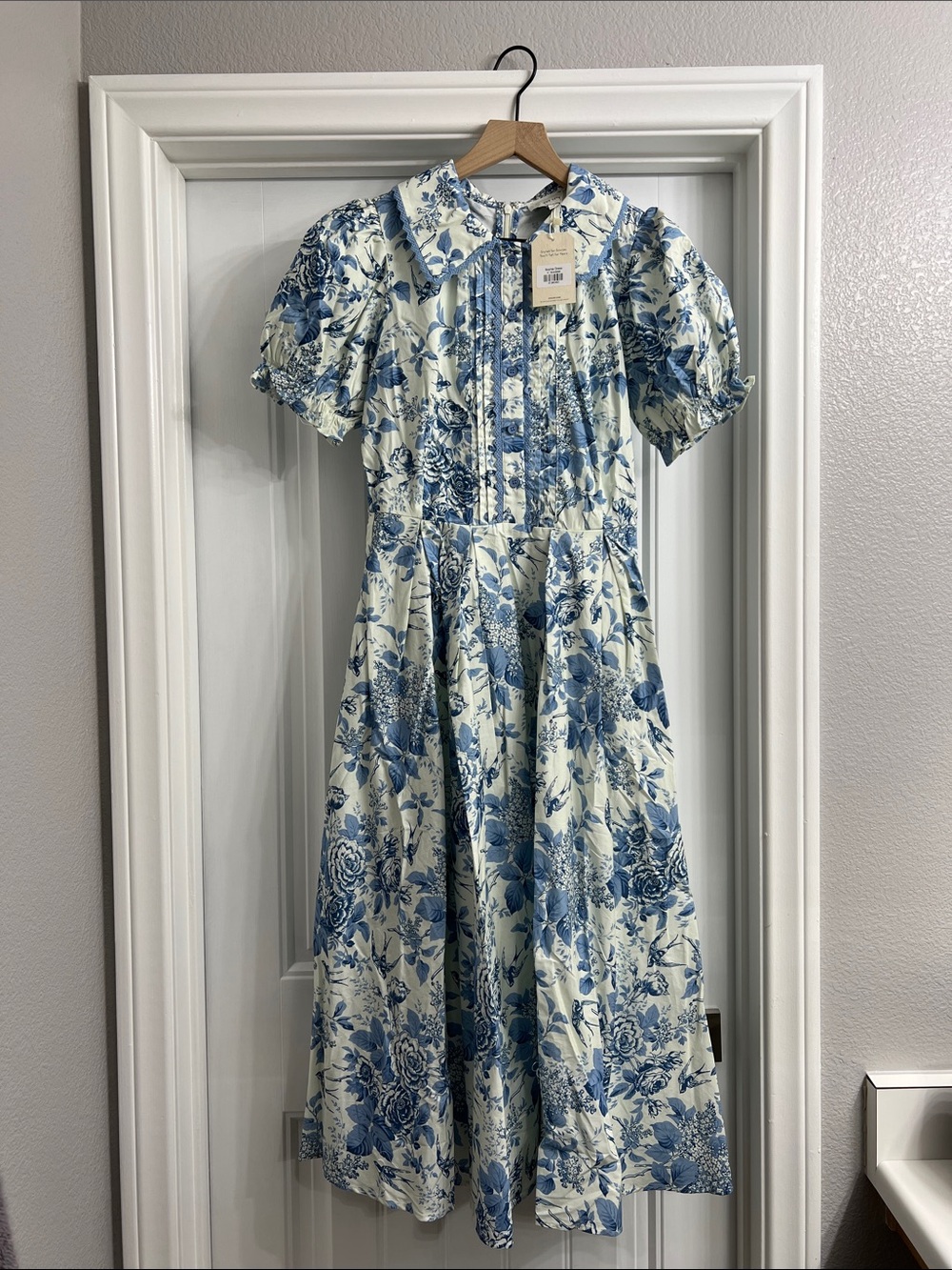 Blue Floral Midi Dress with Peter Pan Collar
